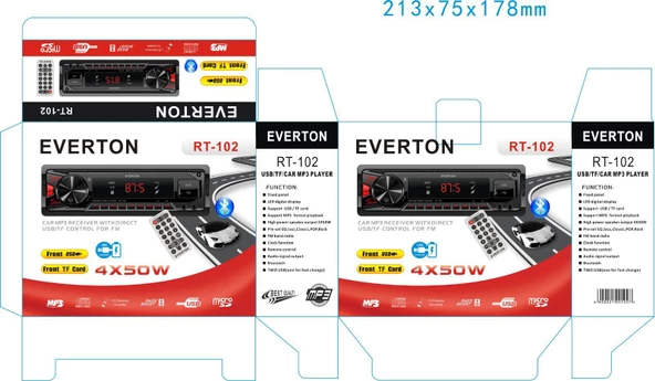 Everton RT-102 ÇİFT USB'li USB-SD-FM-AUX- Bluetooth Oto Teyp 4x50 Watt - 2