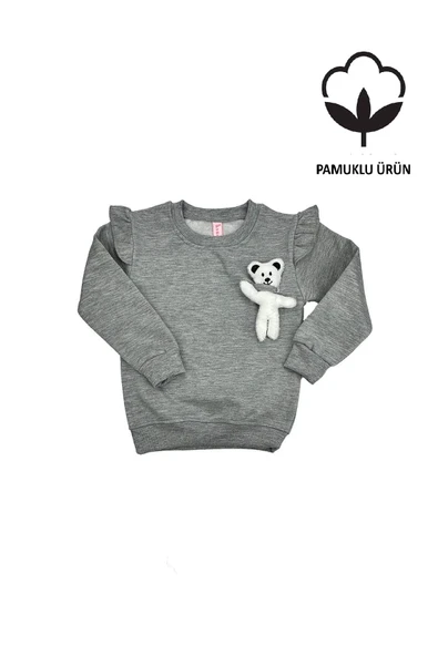 Ayıcıklı FırFır Kollu Kız Bebek Sweat Gri bipamuk - 2
