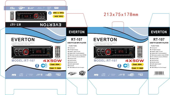 Everton RT-107 ÇİFT USB'li USB-SD-FM-AUX- Bluetooth Oto Teyp 4x50 Watt - 2