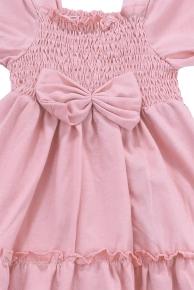 Fiyonklu Gipeli Kız Bebek Elbise Pudra bipamuk - Resim 6