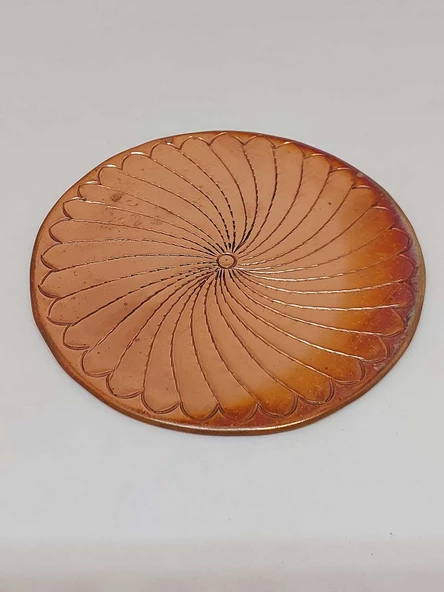 Dekoratif Otantik El Yapımı Spiral Desen Bakır Bardak Altlığı 1/Adet - Resim 3