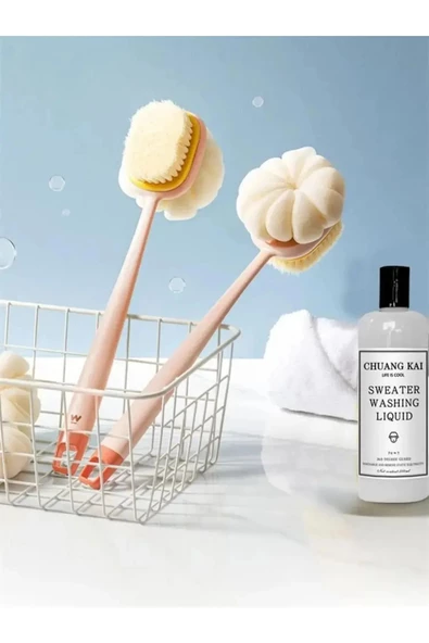 2'si 1 arada kıl ve lif kabağı ile duş vücut fırçası Uzun Saplı Sırt Fırçası - 3