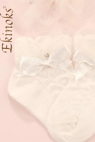 Kokulu Bandanalı Kız Bebek Soket Çorap Set Krem bipamuk - 6