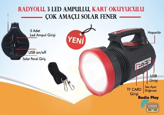 Everton RT-906 Güneş Panelli Radyolu 3 Ampullü Çok Amaçlı Solar Fener - 4