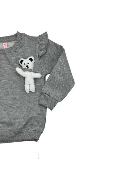 Ayıcıklı FırFır Kollu Kız Bebek Sweat Gri bipamuk - 3