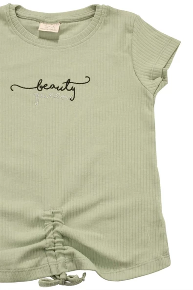 Nakışlı Fitilli Beauty Queen Tshirt Yeşil bipamuk - 9