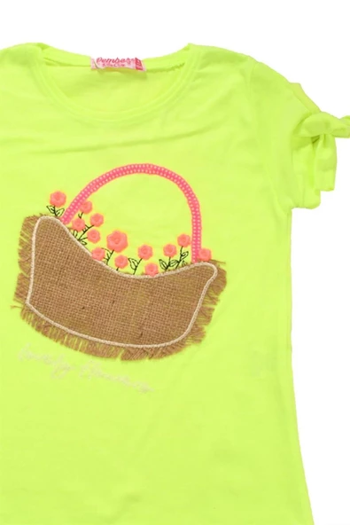 Çiçek Sepet Nakışlı Kız Bebek Tshirt Yeşil bipamuk - 6