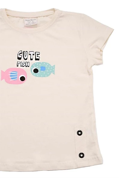 Renkli Balık Baskılı Tshirt Krem bipamuk - 2