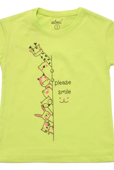 Smile Baskılı Kız Tshirt Yeşil bipamuk - 8
