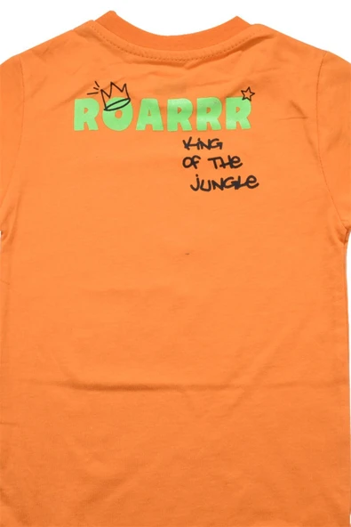 Sevimli Dinozor Baskılı Erkek Bebek Tshirt Turuncu bipamuk - 8