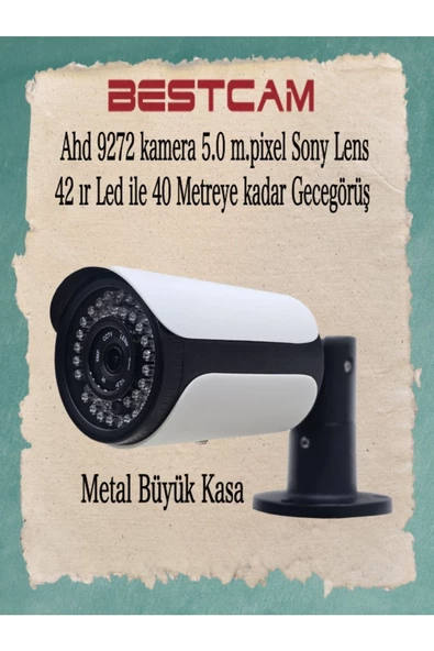 BESTCAM  Ahd 9272 Metal Kasa Kamera 5 MP Sony Lens 42 Ir Led ile 40 Metreye Gece Görüş
