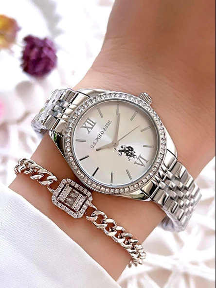 U.S.POLO ASSN Çelik Kordon 3 Atm Suya Dayanıklı Kadın Kol Saati+Bileklik Hediyeli USPA.2085.S01 ürün görseli