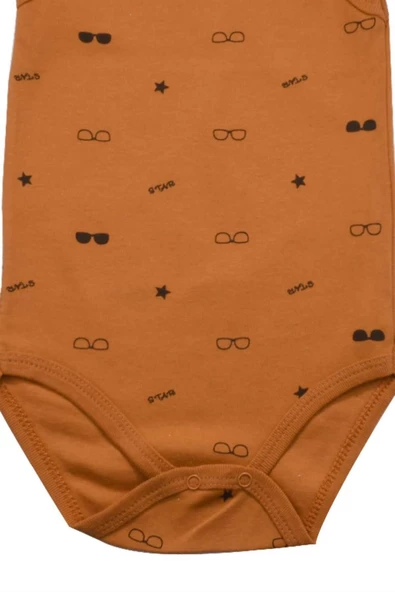 Gözlük Desenli Zıbın Çıtçıtlı Body Kahverengi bipamuk - 8