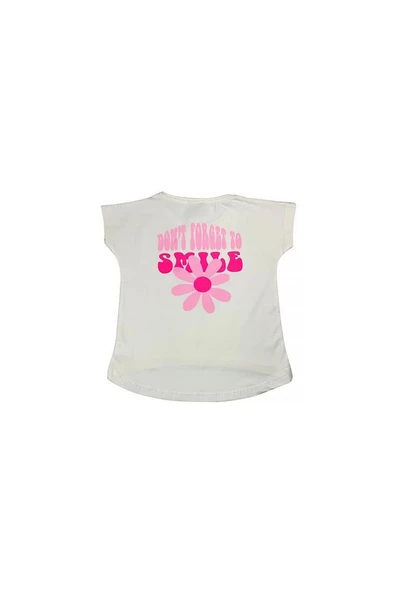 Boncuk İşlemeli Çiçekli Kız Bebek T-shirt Beyaz bipamuk - 3
