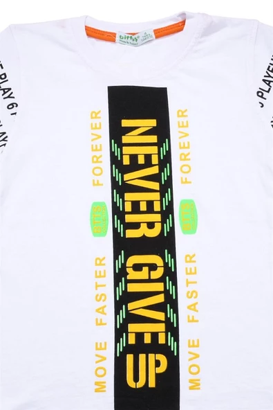 Never Gıve Up Baskılı Erkek Bebek Tshirt Beyaz bipamuk - 4