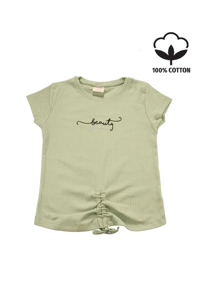 Nakışlı Fitilli Beauty Queen Tshirt Yeşil bipamuk - 7
