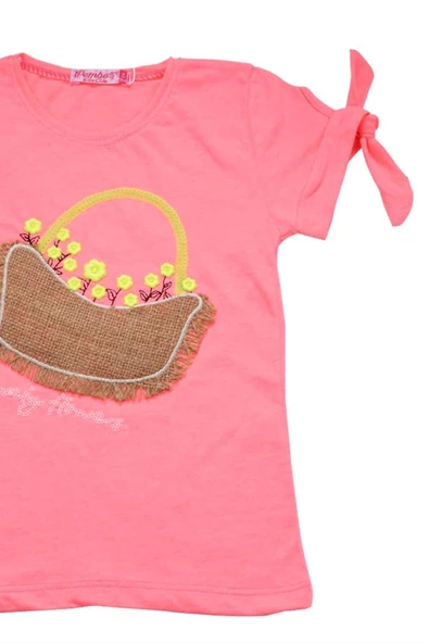 Çiçek Sepet Nakışlı Kız Bebek Tshirt Pembe bipamuk - 6