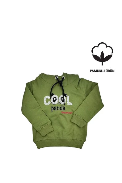 Cool Panda Kapşonlu Kız Bebek Sweat Yeşil bipamuk