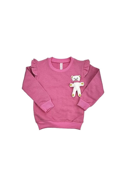 Ayıcıklı FırFır Kollu Kız Bebek Sweat Pembe bipamuk - 4