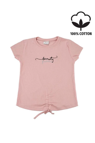 Nakışlı Fitilli Beauty Queen Tshirt Pudra bipamuk - 1