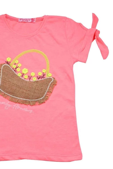 Çiçek Sepet Nakışlı Kız Bebek Tshirt Pembe bipamuk - 2