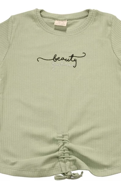 Nakışlı Fitilli Beauty Queen Tshirt Yeşil bipamuk - 2