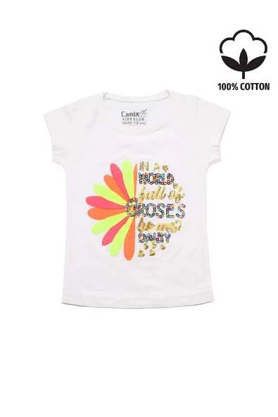 Renkli Roses Baskılı Tshirt Beyaz bipamuk - 1