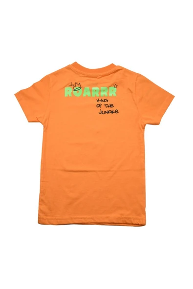 Sevimli Dinozor Baskılı Erkek Bebek Tshirt Turuncu bipamuk - 6
