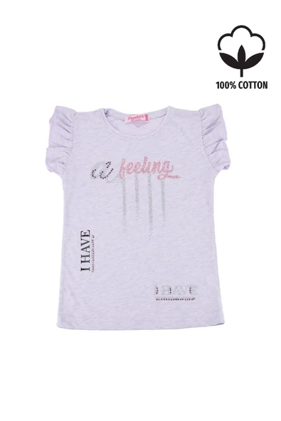 I Have Baskılı Fırfır Kollu Taşlı Kız Bebek Tshirt Lila bipamuk - 5