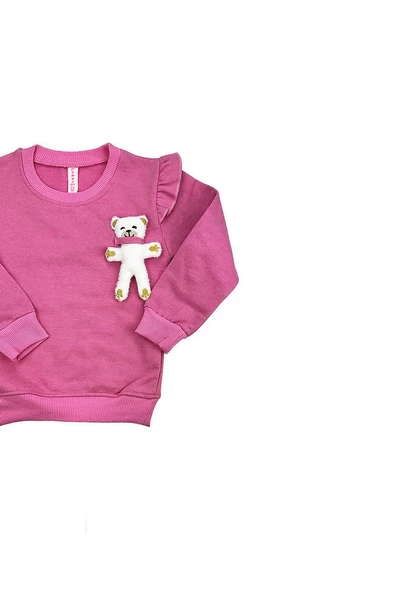 Ayıcıklı FırFır Kollu Kız Bebek Sweat Pembe bipamuk - 2