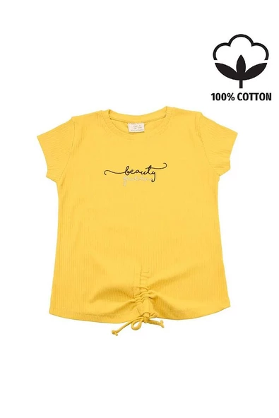 Nakışlı Fitilli Beauty Queen Tshirt Hardal bipamuk - 1
