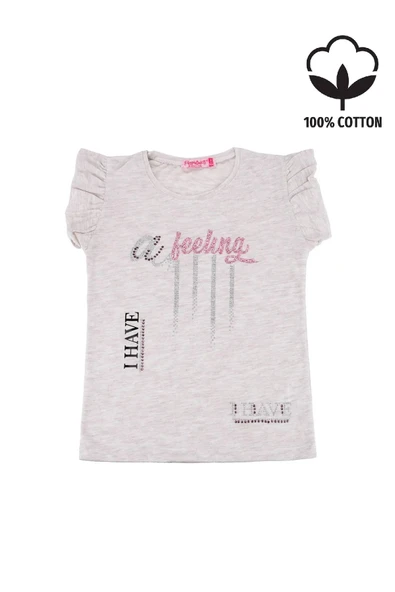 I Have Baskılı Fırfır Kollu Taşlı Kız Bebek Tshirt Krem bipamuk - 5