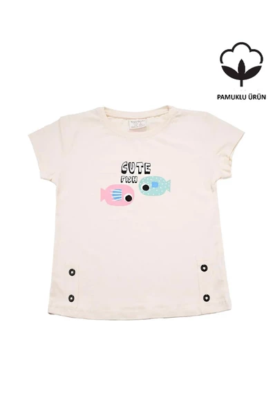Renkli Balık Baskılı Tshirt Krem bipamuk - 5