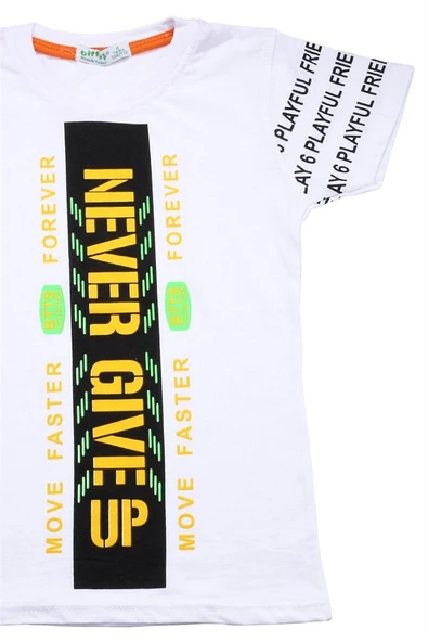 Never Gıve Up Baskılı Erkek Bebek Tshirt Beyaz bipamuk - 5