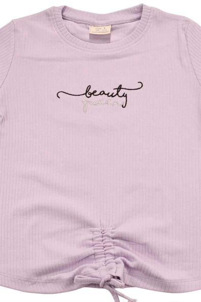 Nakışlı Fitilli Beauty Queen Tshirt Lila bipamuk - 8