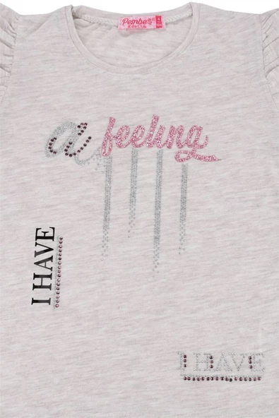 I Have Baskılı Fırfır Kollu Taşlı Kız Bebek Tshirt Krem bipamuk - 4