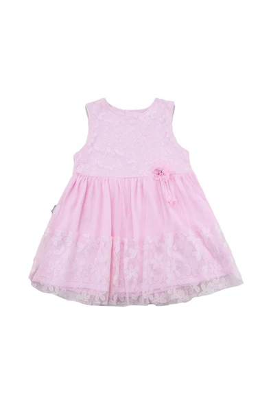 Çiçekli Tüllü Kız Elbise Pembe bipamuk - 5