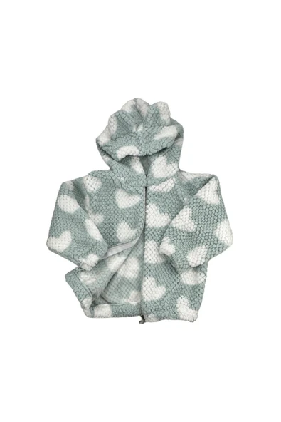 Kalpli Kız Bebek Peluş Hırka Su Yeşili bipamuk - 6