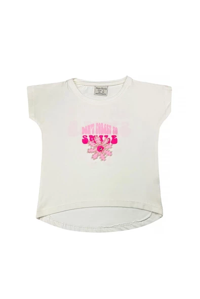 Boncuk İşlemeli Çiçekli Kız Bebek T-shirt Beyaz bipamuk - 5