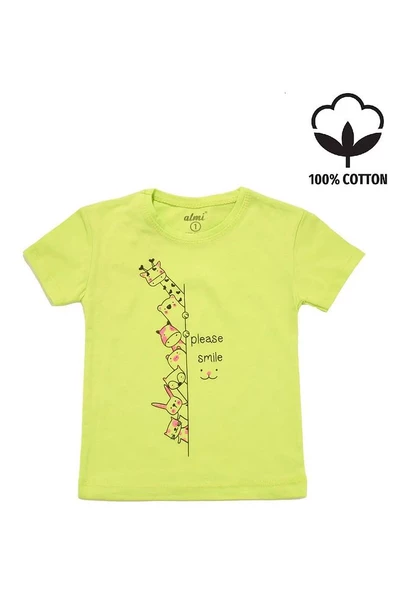 Smile Baskılı Kız Tshirt Yeşil bipamuk - 1