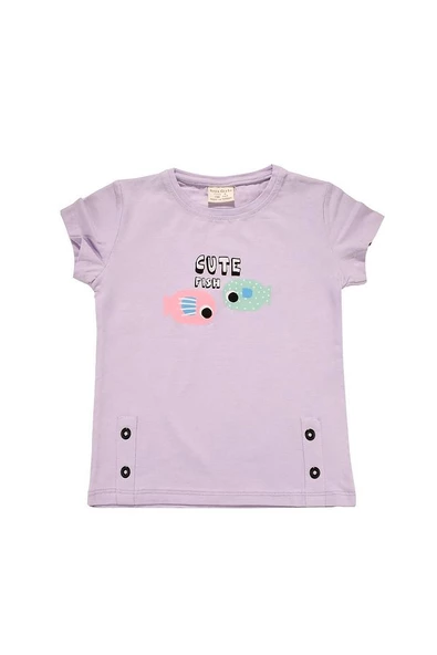 Renkli Balık Baskılı Tshirt Lila bipamuk - 2