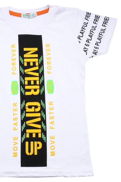 Never Gıve Up Baskılı Erkek Bebek Tshirt Beyaz bipamuk - 10