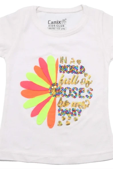 Renkli Roses Baskılı Tshirt Beyaz bipamuk - 7