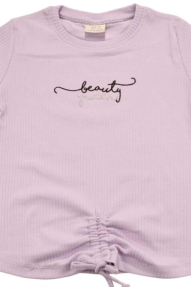 Nakışlı Fitilli Beauty Queen Tshirt Lila bipamuk - 2