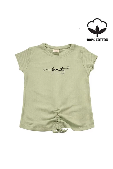 Nakışlı Fitilli Beauty Queen Tshirt Yeşil bipamuk