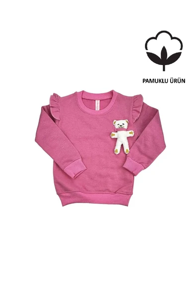 Ayıcıklı FırFır Kollu Kız Bebek Sweat Pembe bipamuk - 5