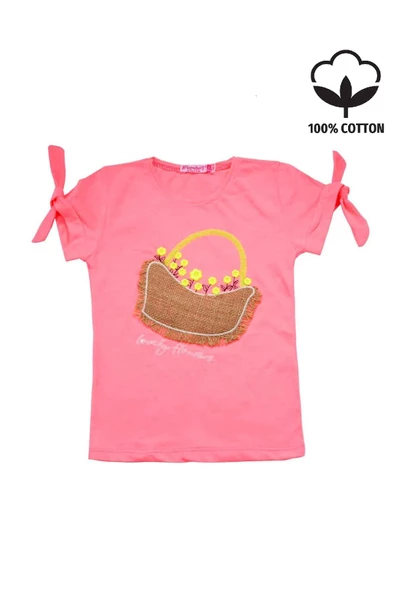 Çiçek Sepet Nakışlı Kız Bebek Tshirt Pembe bipamuk - 5