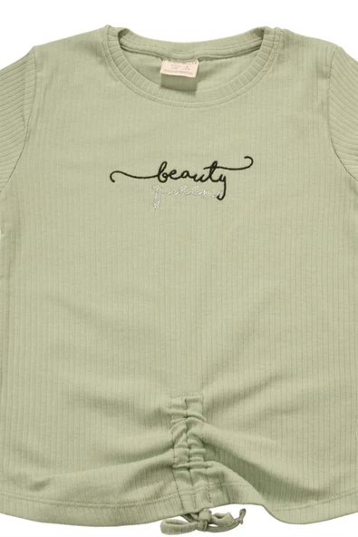 Nakışlı Fitilli Beauty Queen Tshirt Yeşil bipamuk - 8