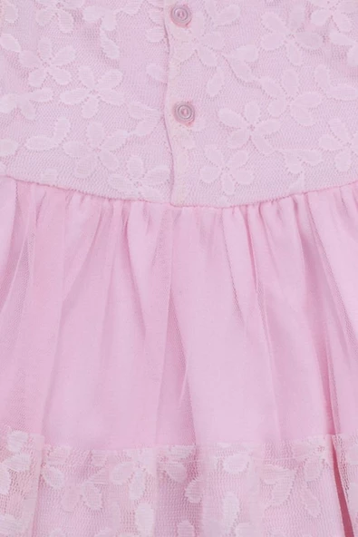 Çiçekli Tüllü Kız Elbise Pembe bipamuk - 4