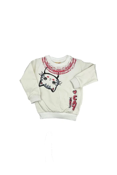 Kedi Baskılı Kız Bebek Sweat Beyaz bipamuk - 6